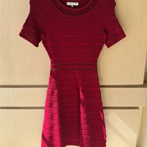 Sandro Fitted Short-Sleeve Mini Dress in Burgundy Red
